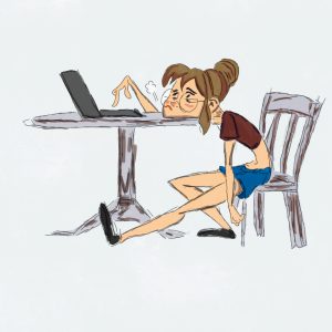 Dziewczyna przy komputerze - kreskówka ilustracja