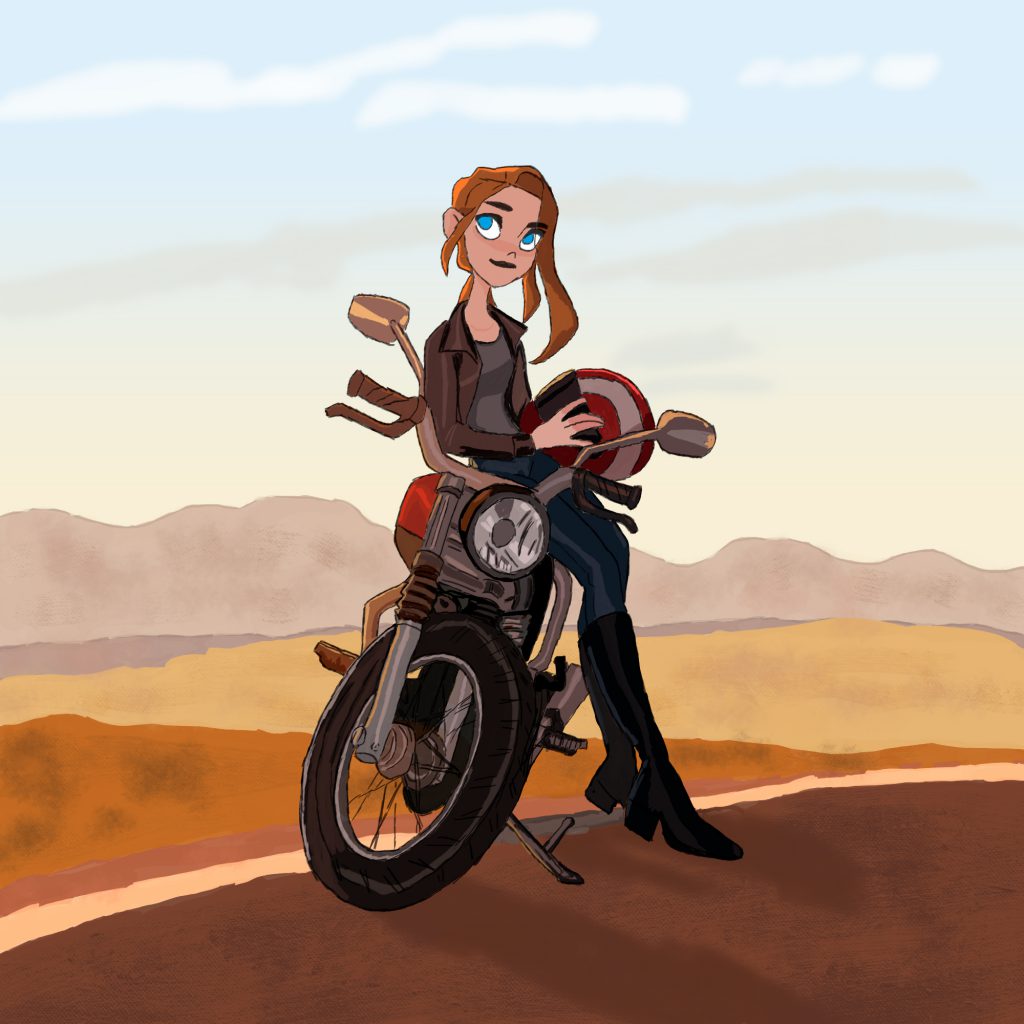 Dziewczyna na motorze szkic - rysunek