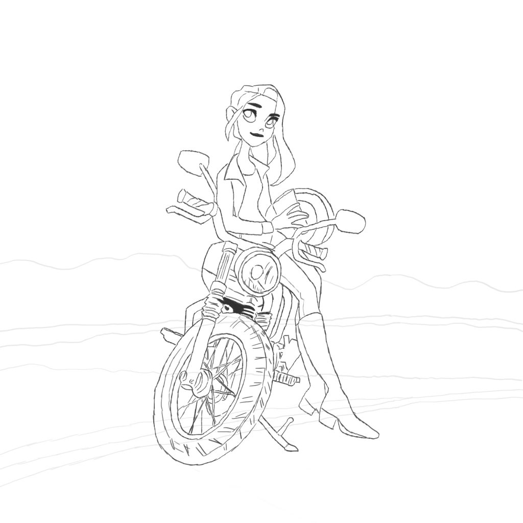 Dziewczyna na motorze - szkic