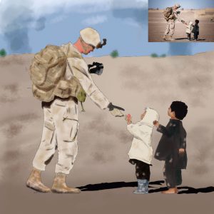 Cyfrowa ilustracja - żołnierz i dzieci