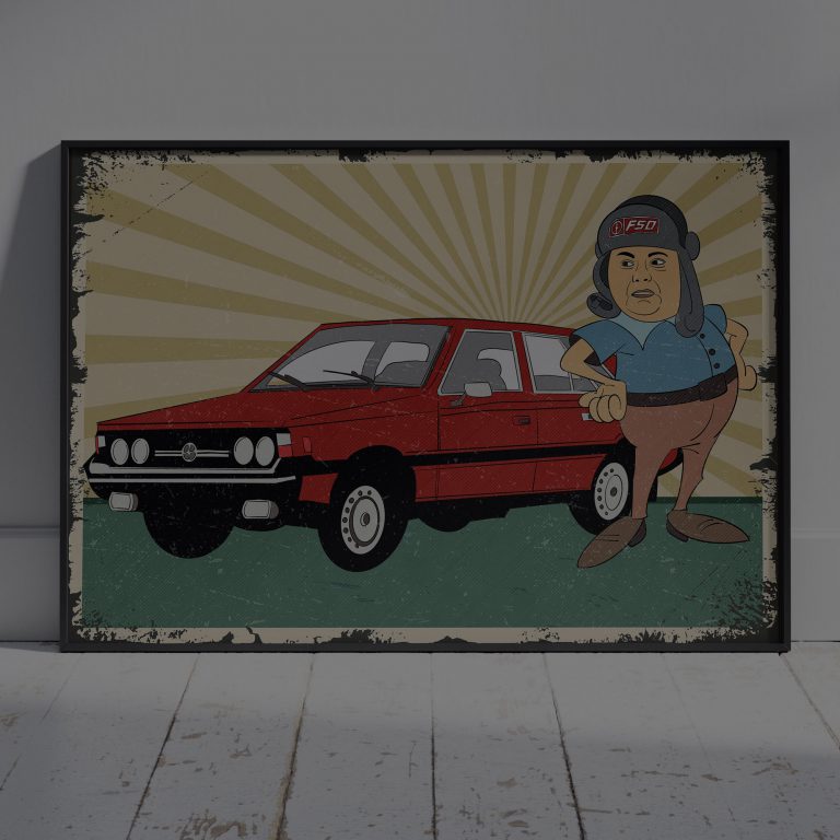 Ilustrowany plakat w stylu PRL