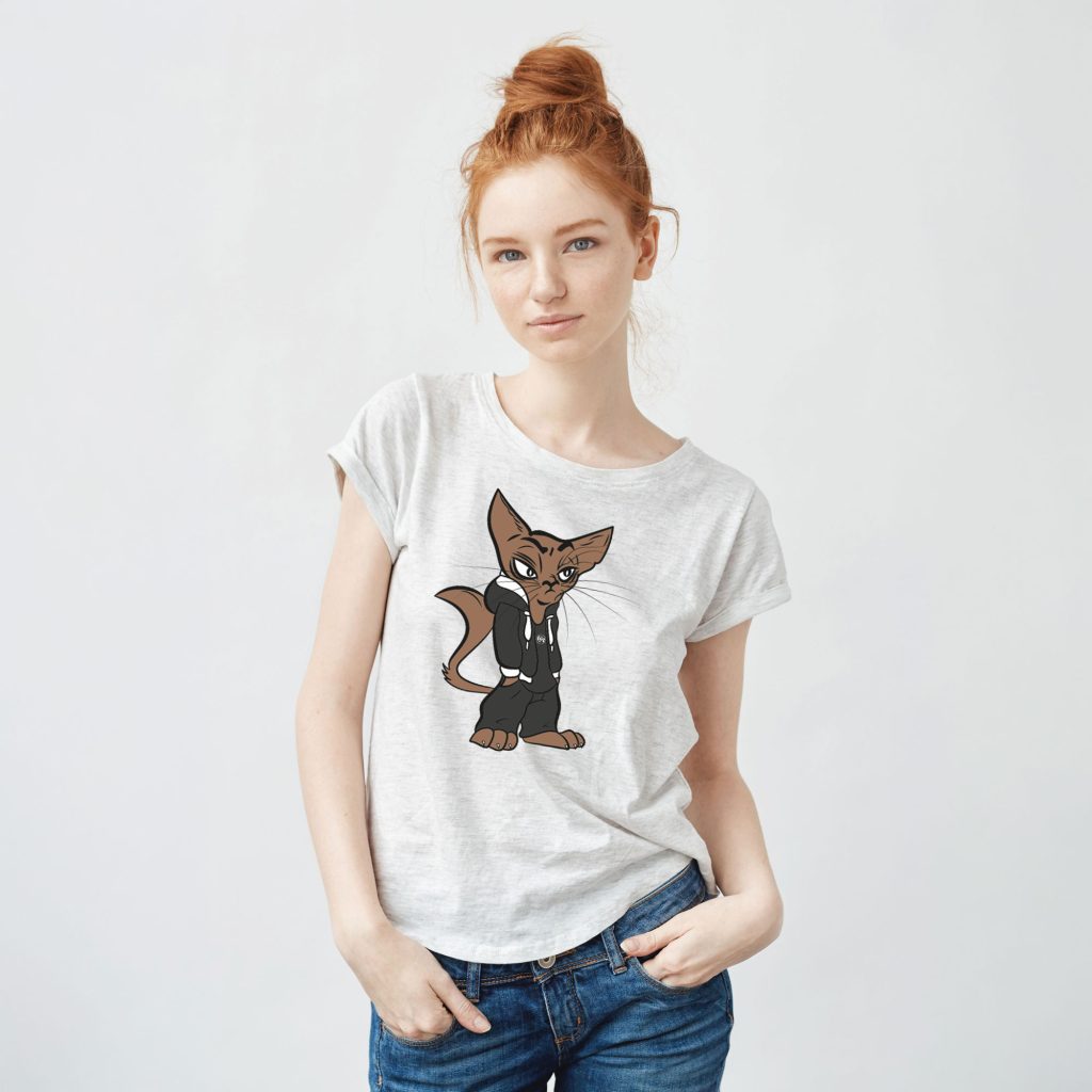 Ilustracja kota savannah na koszulkę – komiksowa grafika do nadruku