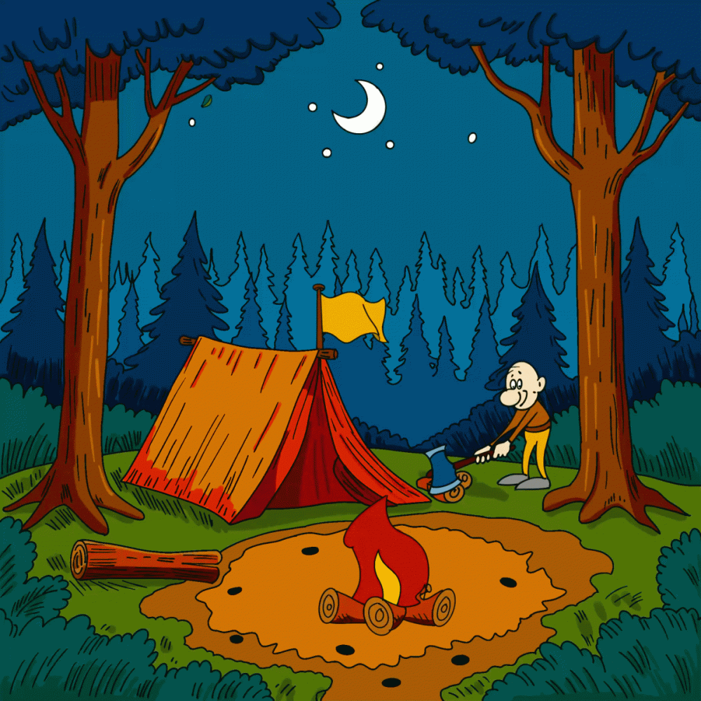 Biwak w lesie rysunkowa animacja