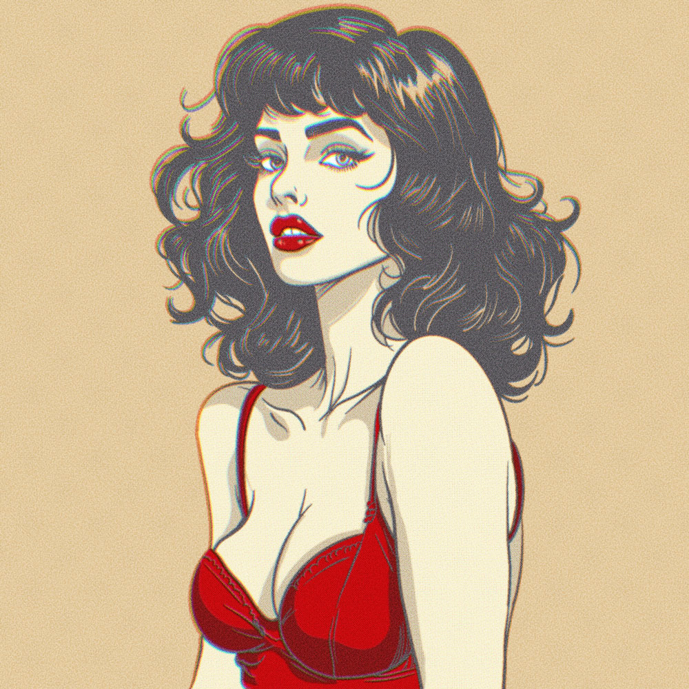 Ilustracja kobiety - cyfrowy rysunek w stylu retro