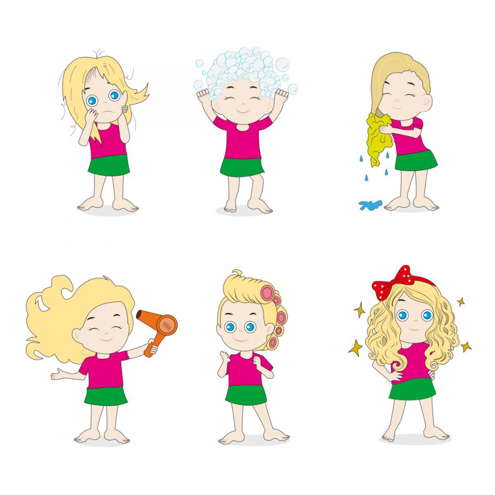 Rysunek dziewczynka myje włosy