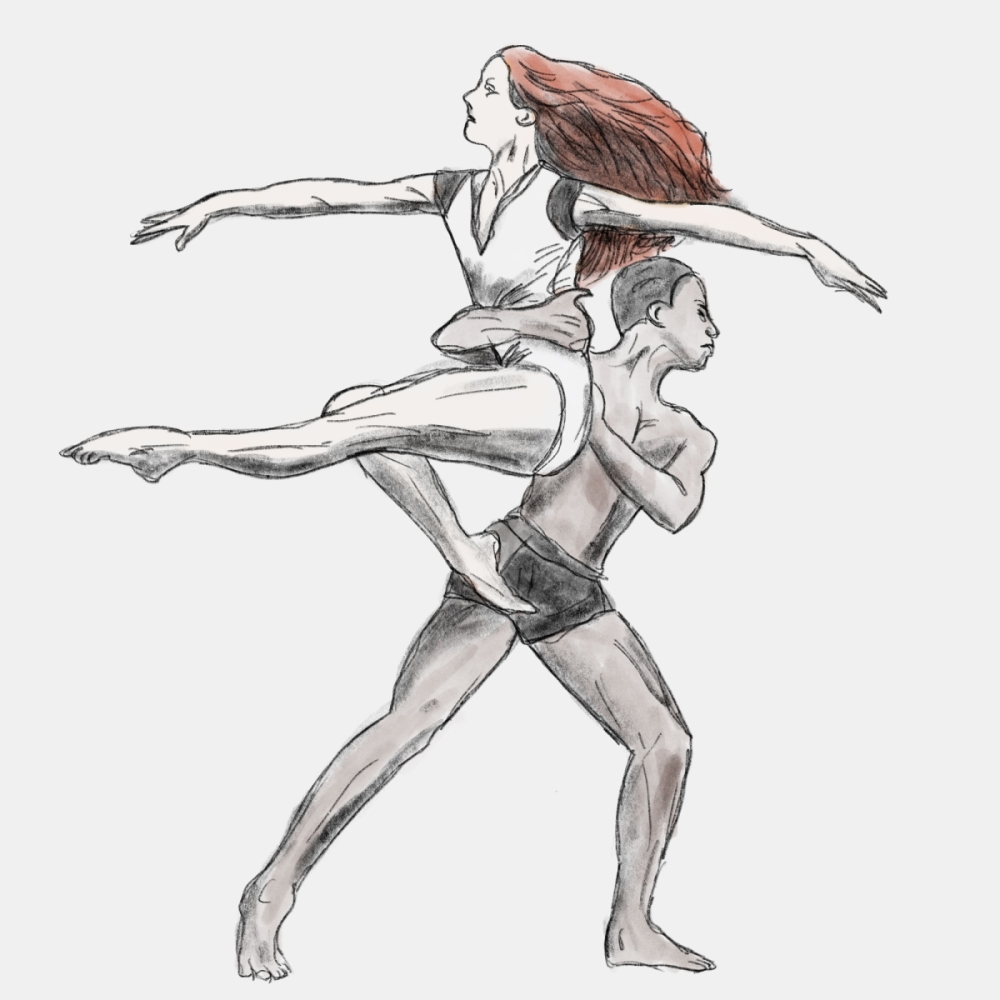 Szkic, rysunek pary tańczącej